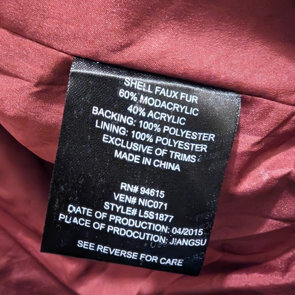 Sam Edelman Janet Faux Fur Striped Collarless Dark Red Mid Length Coat Jacket- L - Picture 7 of 13